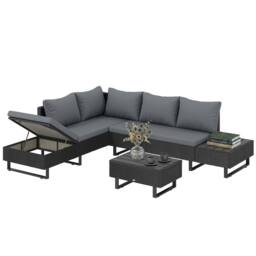 OUTSUNNY 5 Seater Rattan Garden Furniture Set, Adjustable Back, Dark Grey - thumbnail 2