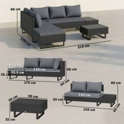 OUTSUNNY 5 Seater Rattan Garden Furniture Set, Adjustable Back, Dark Grey - thumbnail 3