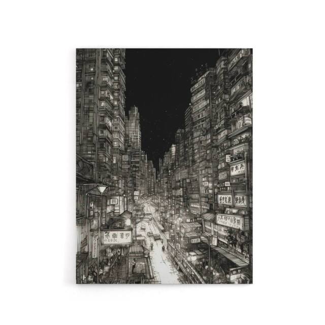 "Artery8 Tokyo At Night Japan Cityscape Sketch Canvas Wall Art Print in Black - Size: W24"" x H32""" - image 1