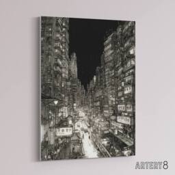 "Artery8 Tokyo At Night Japan Cityscape Sketch Canvas Wall Art Print in Black - Size: W24"" x H32""" - thumbnail 2