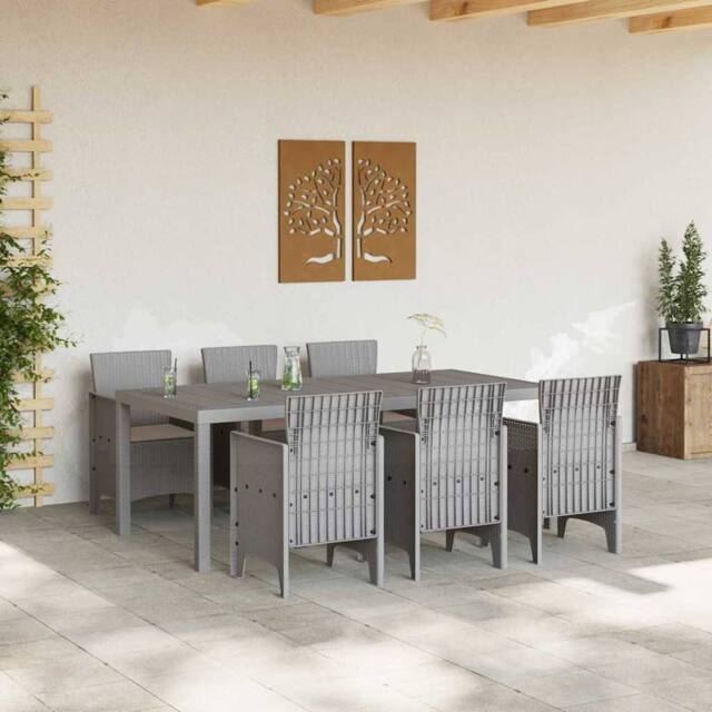 Berkfield Home Modern 7 Piece Garden Dining Set with Cushions Light Grey Poly Rattan - image 1