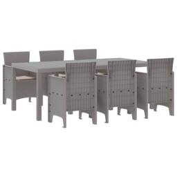Berkfield Home Modern 7 Piece Garden Dining Set with Cushions Light Grey Poly Rattan - thumbnail 3