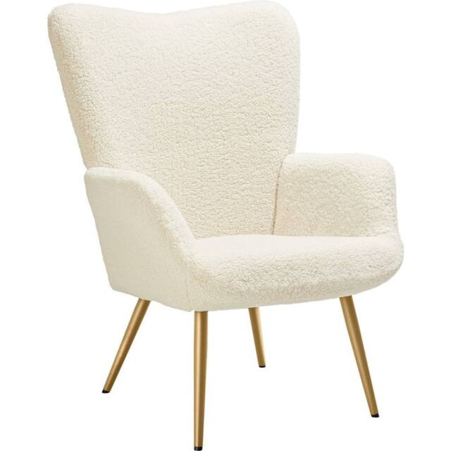 tectake Armchair Hygge - Bouclé Cream/Gold in Cream - image 1