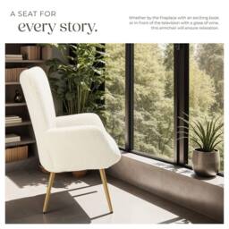 tectake Armchair Hygge - Bouclé Cream/Gold in Cream - thumbnail 3
