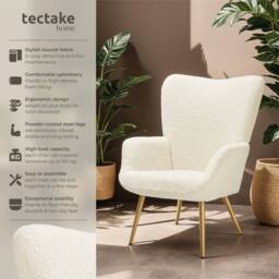 tectake Armchair Hygge - Bouclé Cream/Gold in Cream - thumbnail 2