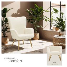 tectake Armchair Hygge - Bouclé Cream/Gold in Cream - thumbnail 4