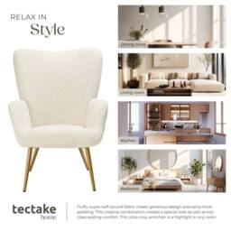 tectake Armchair Hygge - Bouclé Cream/Gold in Cream - thumbnail 8