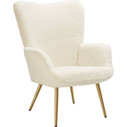 tectake Armchair Hygge - Bouclé Cream/Gold in Cream