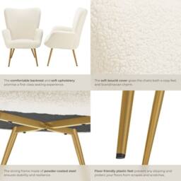 tectake Armchair Hygge - Bouclé Cream/Gold in Cream - thumbnail 5