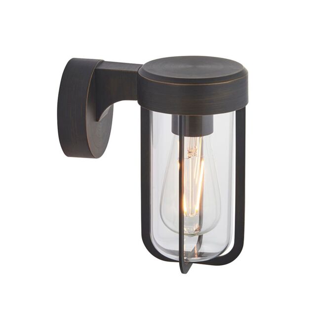 Loops Brushed Bronze Outdoor Wall Light with Clear Glass Shade - IP44 Rated - LED Bulb - image 1