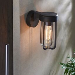 Loops Brushed Bronze Outdoor Wall Light with Clear Glass Shade - IP44 Rated - LED Bulb - thumbnail 3