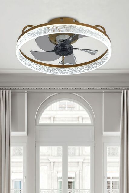 Living and Home Modern Round Crystal Ceiling Fan Light in Gold - image 1