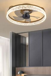 Living and Home Modern Round Crystal Ceiling Fan Light in Gold - thumbnail 2