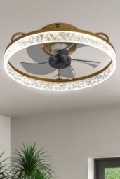 Living and Home Modern Round Crystal Ceiling Fan Light in Gold - thumbnail 3