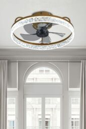 Living and Home Modern Round Crystal Ceiling Fan Light in Gold - thumbnail 1