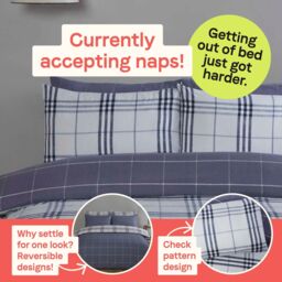 Rapport Home Harris Check Microfibre Duvet Cover Set with Pillowcase in Blue - Size: Double - thumbnail 4