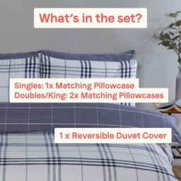 Rapport Home Harris Check Microfibre Duvet Cover Set with Pillowcase in Blue - Size: Double - thumbnail 5