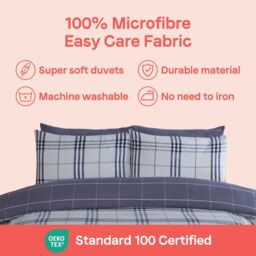 Rapport Home Harris Check Microfibre Duvet Cover Set with Pillowcase in Blue - Size: Double - thumbnail 7