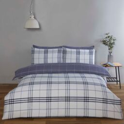 Rapport Home Harris Check Polyester Duvet Cover Set with Pillowcase in Blue - Size: Double - thumbnail 1