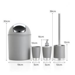 Voltico 4PC Bathroom Accessories Set Waste Bin Soap Dispenser White/Grey in Grey - thumbnail 4