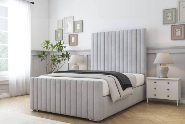 "Comfort Beds Khloe Naples Bed Frame With Mattress-50"" Upholstered in Silver - Size: King" - image 1