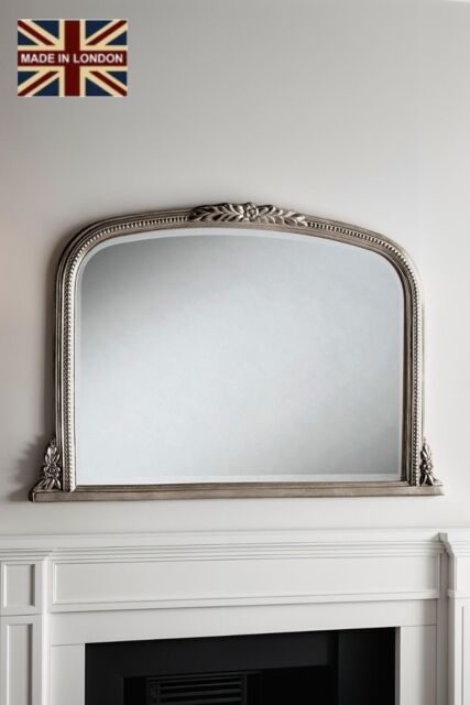 Yearn Mirrors Beaded Overmantle Mirror Silver Bevelled 101(w)x66cm(h)