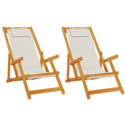 Berkfield Home 2 Pack of Folding Beach Chairs - Light Grey, Acacia Wood & Textilene - thumbnail 2