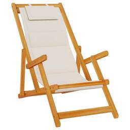 Berkfield Home 2 Pack of Folding Beach Chairs - Light Grey, Acacia Wood & Textilene - thumbnail 4