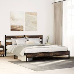 Berkfield Home Metal Bed Frame without Mattress Smoked Oak 180x200 cm Super King in Brown - thumbnail 2