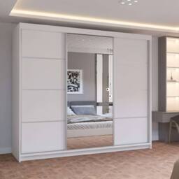 MN Furniture Pearl Contemporary 3 Door Wardrobe with Mirror Finish 250 cm x 217cm in White - thumbnail 1