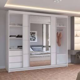 MN Furniture Pearl Contemporary 3 Door Wardrobe with Mirror Finish 250 cm x 217cm in White - thumbnail 3