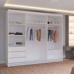 MN Furniture Pearl Contemporary 3 Door Wardrobe with Mirror Finish 250 cm x 217cm in White - thumbnail 4