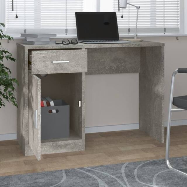 Berkfield Home Durable Desk with Drawer&Cabinet Concrete Grey 100x40x73 cm Engin - Size: 100 x 40 x 73 cm - image 1