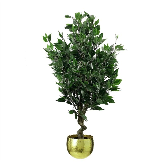 Leaf 110cm Realistic Artificial Ficus Tree / Plant Gold Curve Planter in Green - image 1