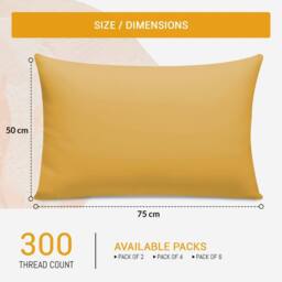 Grace 100% Egyptian Cotton Pack of 2 Pillowcases with Envelope Closure in Yellow - Size: Standard Pillow Case - thumbnail 4