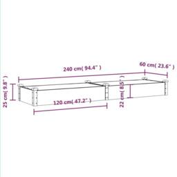 Berkfield Home Garden Raised Bed with Liner Brown 240x60x25 cm Solid Wood Fir - Size: 240 x 60 x 25 cm - thumbnail 8
