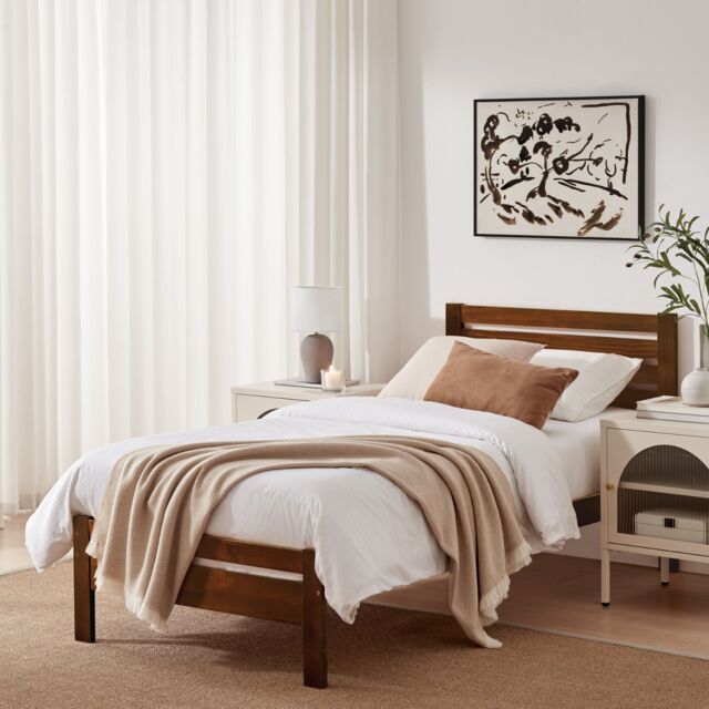 FurnitureboxUK Declan Solid Pine Single Bed Frame in Walnut - image 1