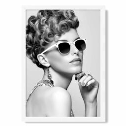 ARTZE Girl with Sunglasses Fashion Black & White Photo Framed Print SIZE: A2 with White Frame - Size: A4 - thumbnail 1