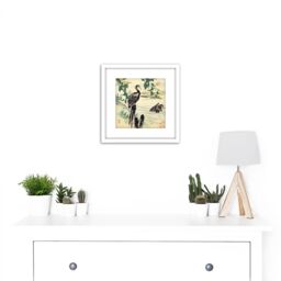 Artery8 Bairei Kacho Gafu Spring Japan Kerria & Cormorants 8X8 Inch Square Wooden Framed Wall Art Print Picture with Mount in White - thumbnail 2