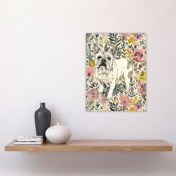 "Artery8 Cute French Bulldog Dog Lover Floral Portrait Wall Art Print - Size: W24"" x H32""" - thumbnail 4