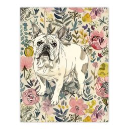 "Artery8 Cute French Bulldog Dog Lover Floral Portrait Wall Art Print - Size: W24"" x H32""" - thumbnail 1