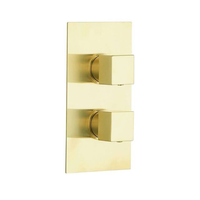 Bathroom Kingdom Menai Brushed Brass Square Thermostatic Shower Valve - 2 Outlet in Gold - image 1