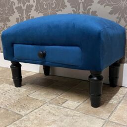 Minster Footstool with Drawer - Velvet - L25 x W45 x H28 cm - Blue - Size: 1 Pack - thumbnail 2
