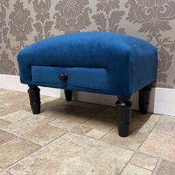 Minster Footstool with Drawer - Velvet - L25 x W45 x H28 cm - Blue - Size: 1 Pack - thumbnail 1