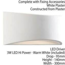 Loops 300mm LED Wall Light Warm White Primed White (ready to paint) Curved Bed Lamp - thumbnail 2