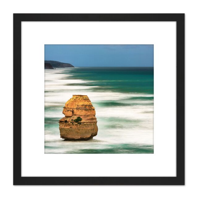 Artery8 Seyring Lonely Rock Ocean Photo 8X8 Inch Square Wooden Framed Wall Art Print Picture with Mount in Black - image 1