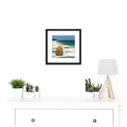 Artery8 Seyring Lonely Rock Ocean Photo 8X8 Inch Square Wooden Framed Wall Art Print Picture with Mount in Black - thumbnail 2