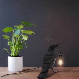 VOGREX 2PC Black Crow Resin LED Lamp E27 Modern Table Light - thumbnail 6