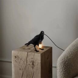 VOGREX 2PC Black Crow Resin LED Lamp E27 Modern Table Light - thumbnail 5