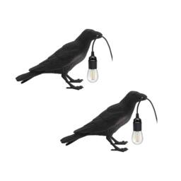 VOGREX 2PC Black Crow Resin LED Lamp E27 Modern Table Light - thumbnail 1